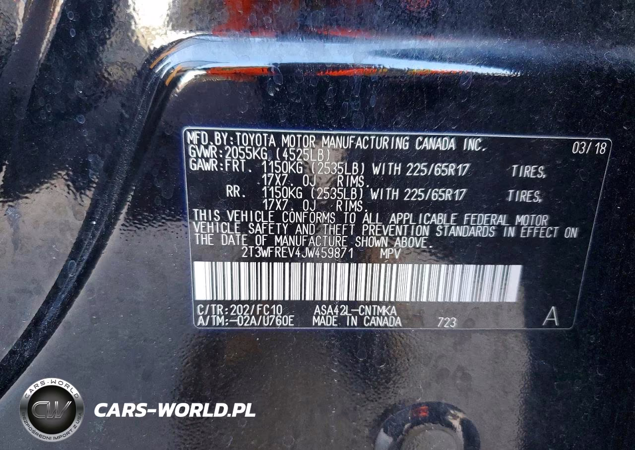 2018 Toyota Rav4 Xle VIN:2T3WFREV4JW459871 - 12