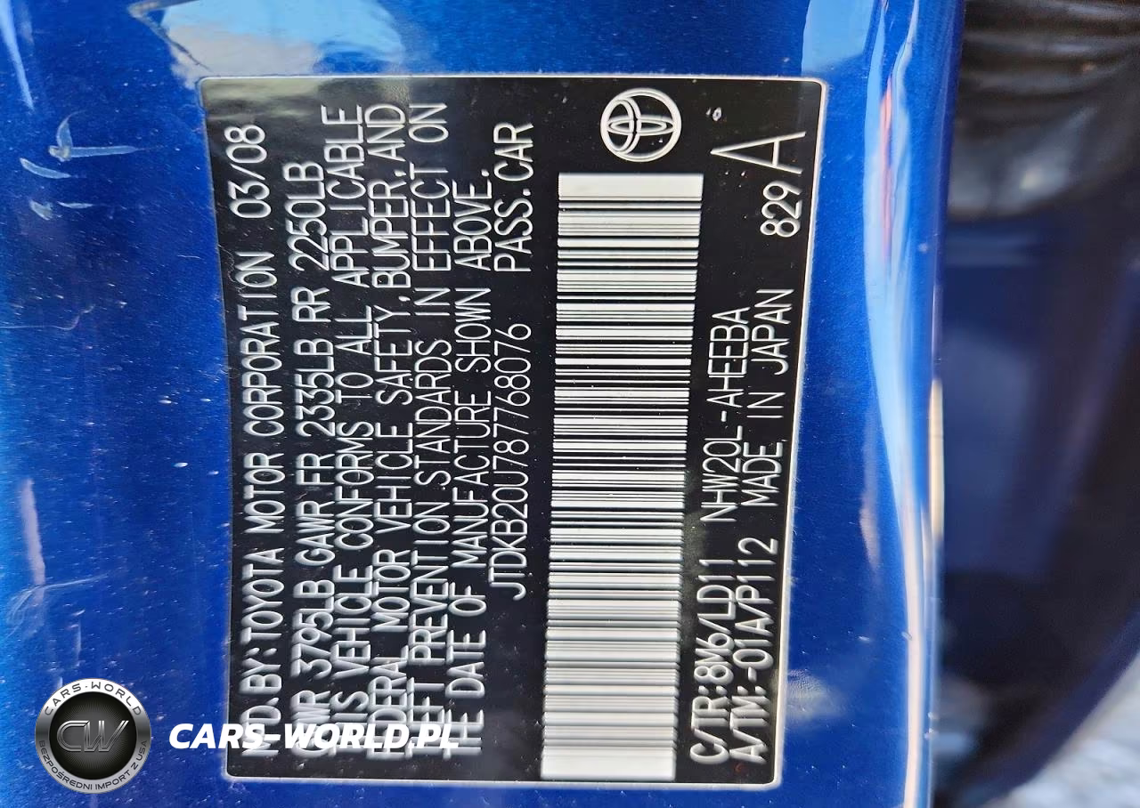 2008 Toyota Prius Base VIN:JTDKB20U787768076 - 12