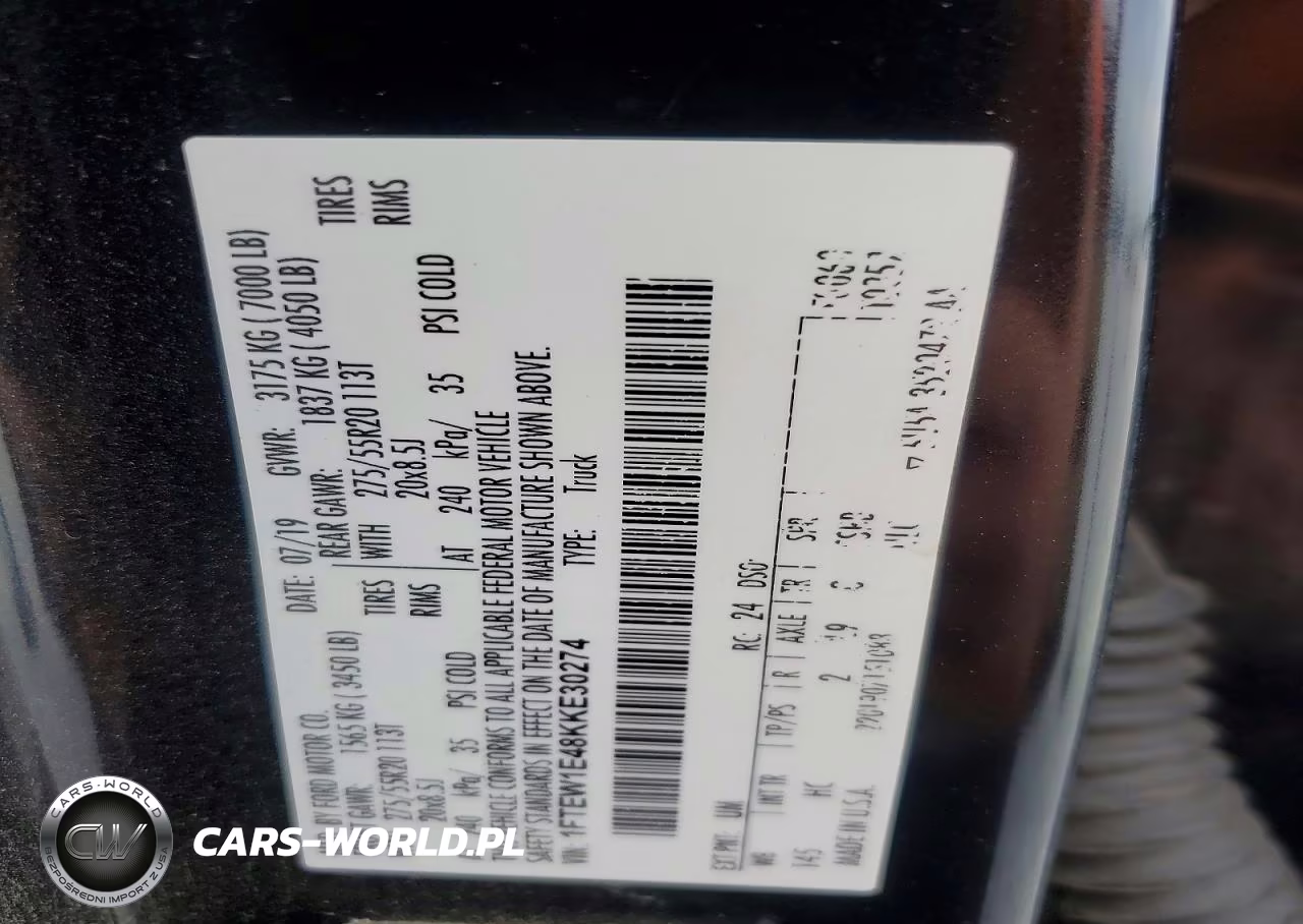 2019 Ford F150 Supercrew VIN:1FTEW1E48KKE30274 - 12