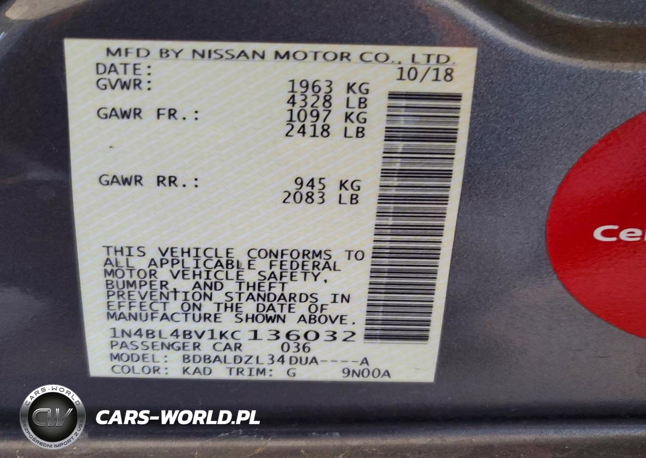 2019 Nissan Altima S VIN:1N4BL4BV1KC136032 - 12