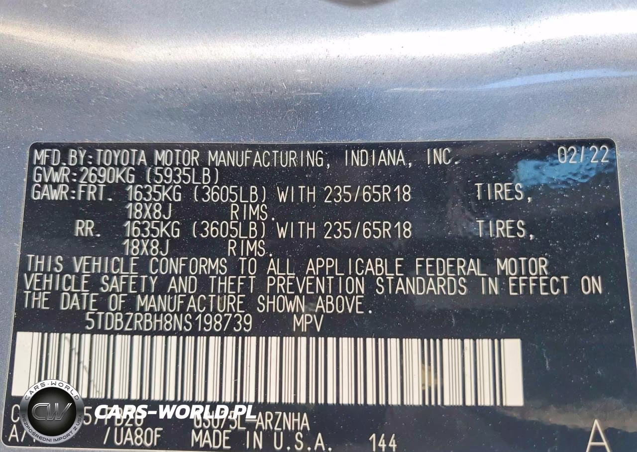 2022 Toyota Highlander Le VIN:5TDBZRBH8NS198739 - 14