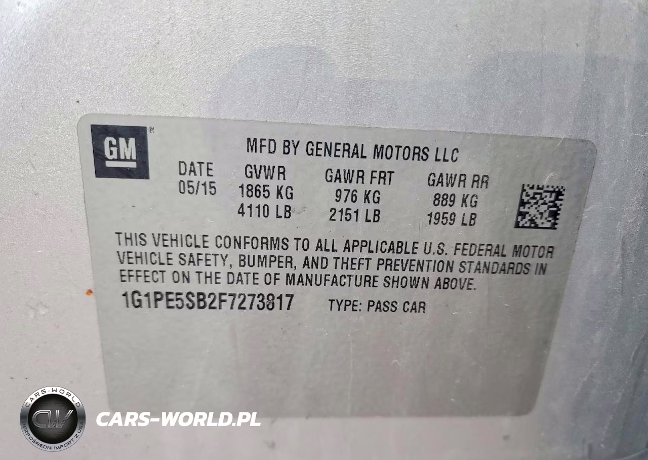 2015 Chevrolet Cruze Lt VIN:1G1PE5SB2F7273817 - 12