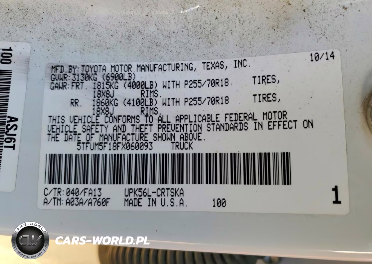2015 Toyota Tundra Sr VIN:5TFUM5F18FX060093 - 12