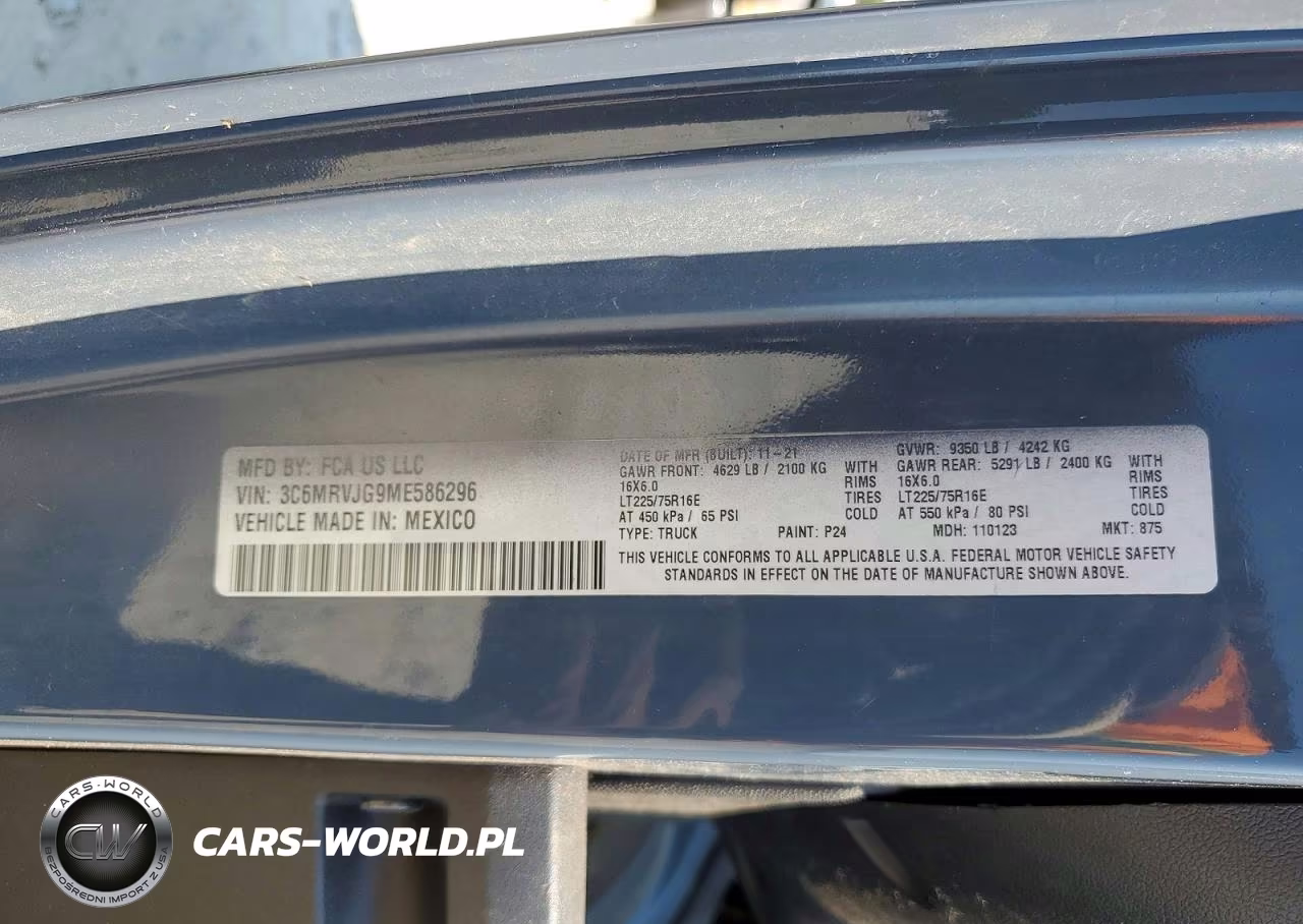 2021 Ram Promaster 3500 Delivery Van VIN:3C6MRVJG9ME586296 - 12