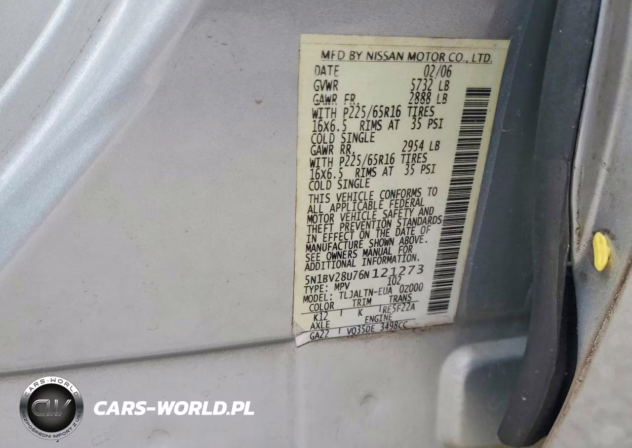 2006 Nissan Quest S VIN:5N1BV28U76N121273 - 13