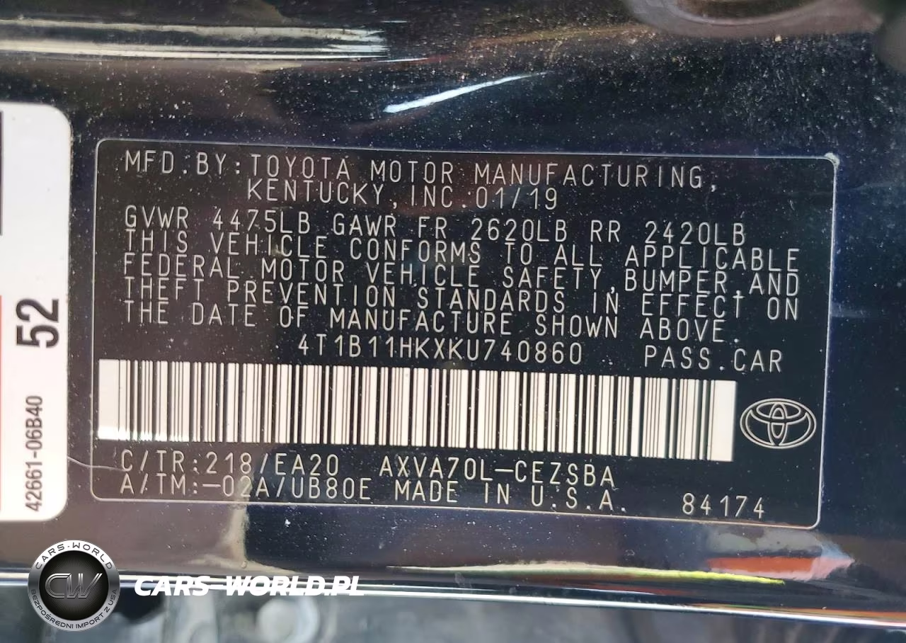 2019 Toyota Camry Se VIN:4T1B11HKXKU740860 - 12