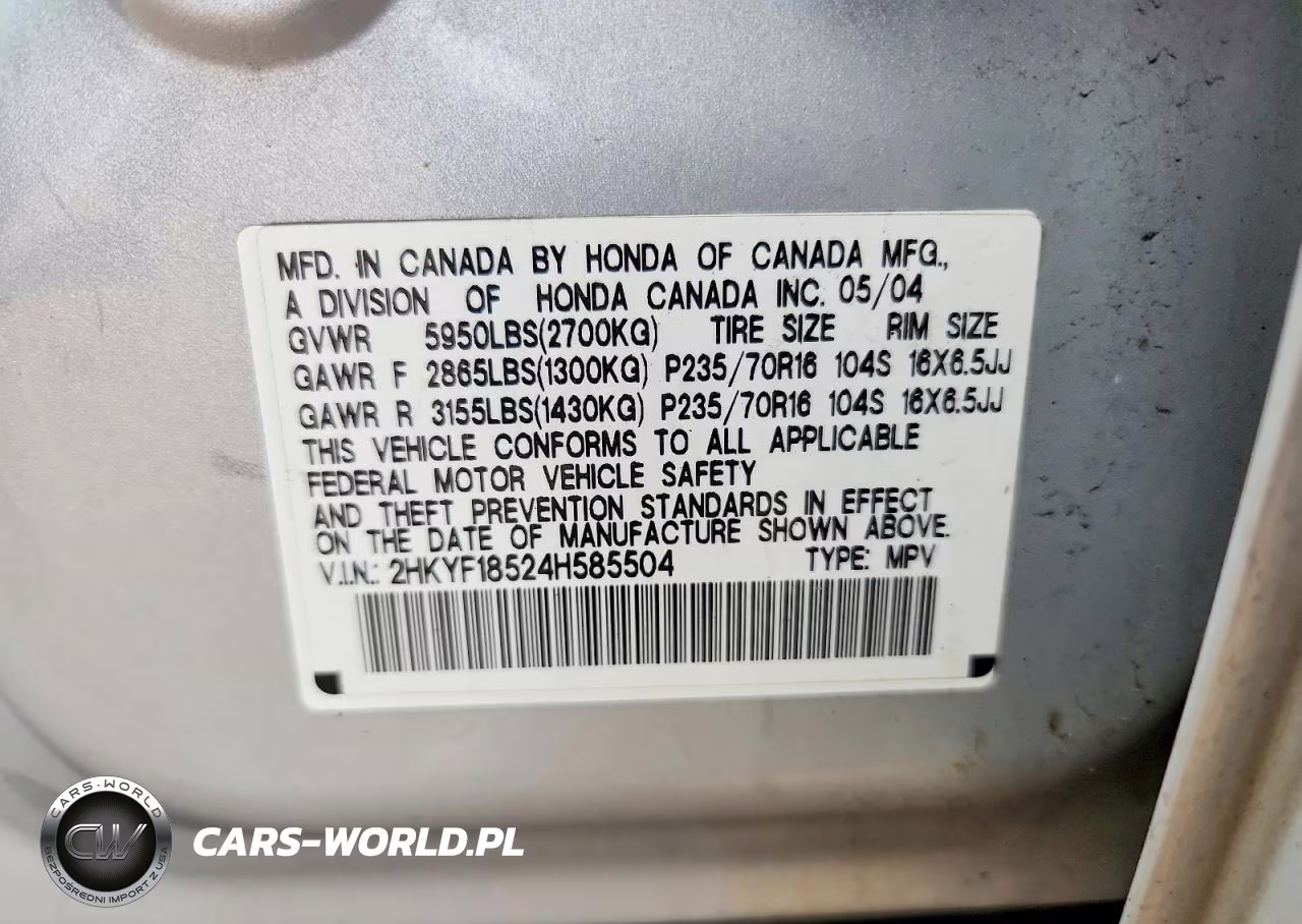 2004 Honda Pilot Exl VIN:2HKYF18524H585504 - 13