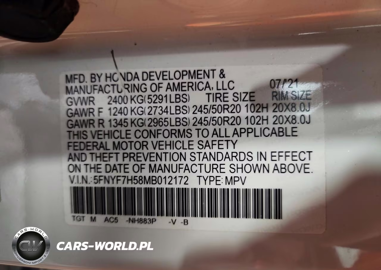 2021 Honda Passport Exl VIN:5FNYF7H58MB012172 - 13