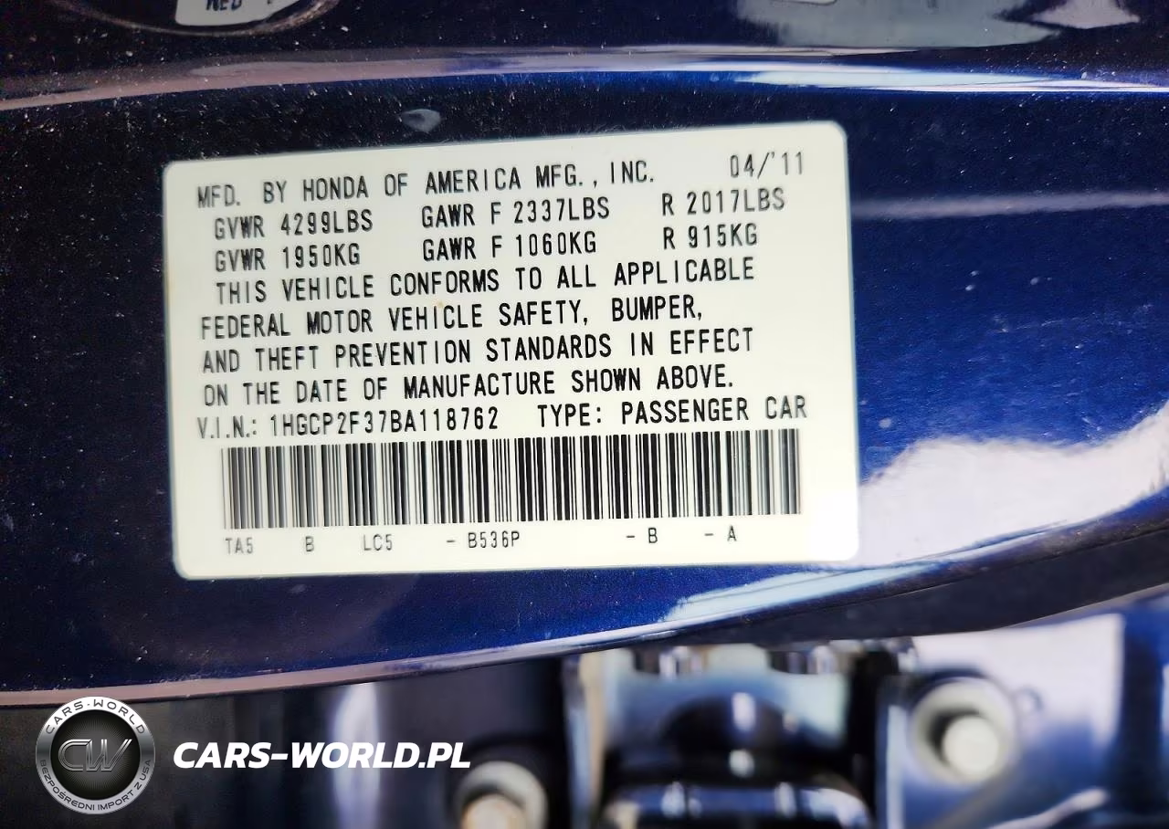2011 Honda Accord Lx VIN:1HGCP2F37BA118762 - 12