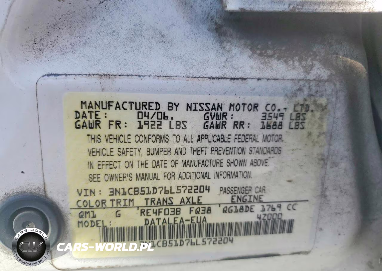 2006 Nissan Sentra 1.8 VIN:3N1CB51D76L572204 - 12