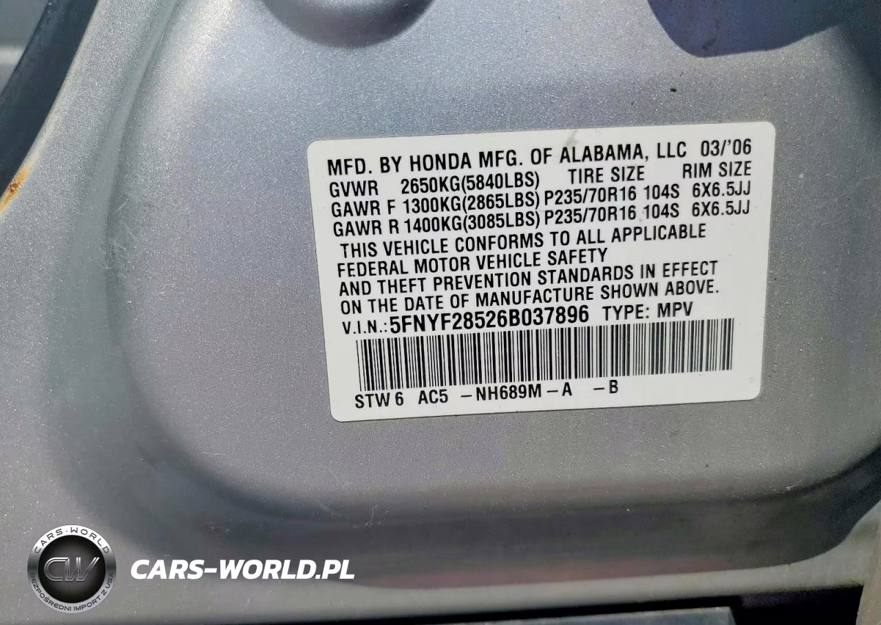 2006 Honda Pilot VIN:5FNYF28526B037896 - 12