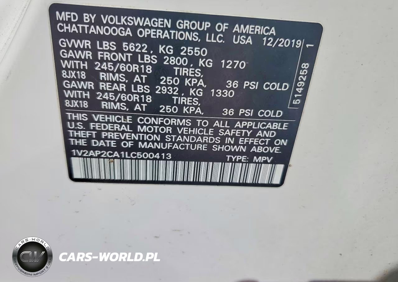 2020 Volkswagen Atlas S VIN:1V2AP2CA1LC500413 - 13