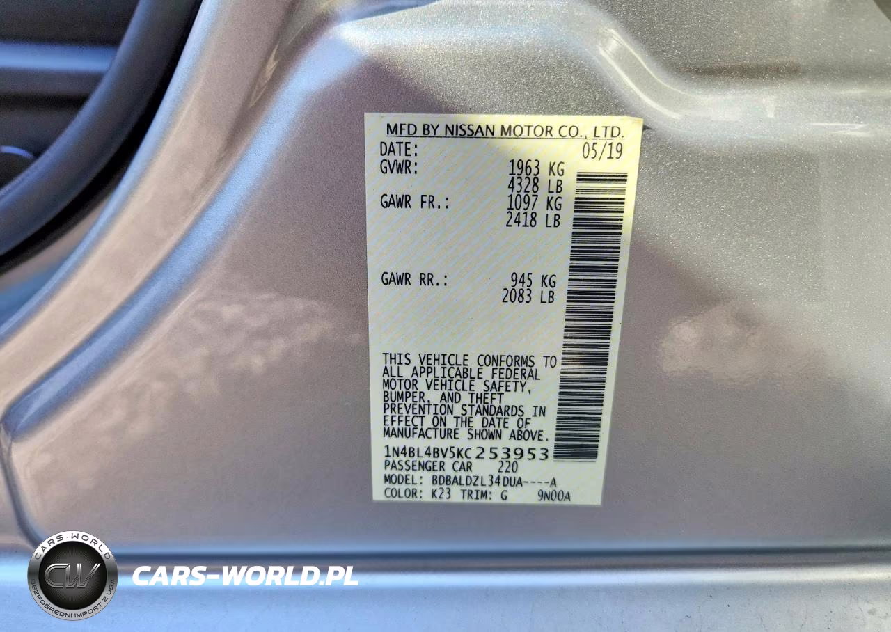 2019 Niss Altima VIN:1N4BL4BV5KC253953 - 13