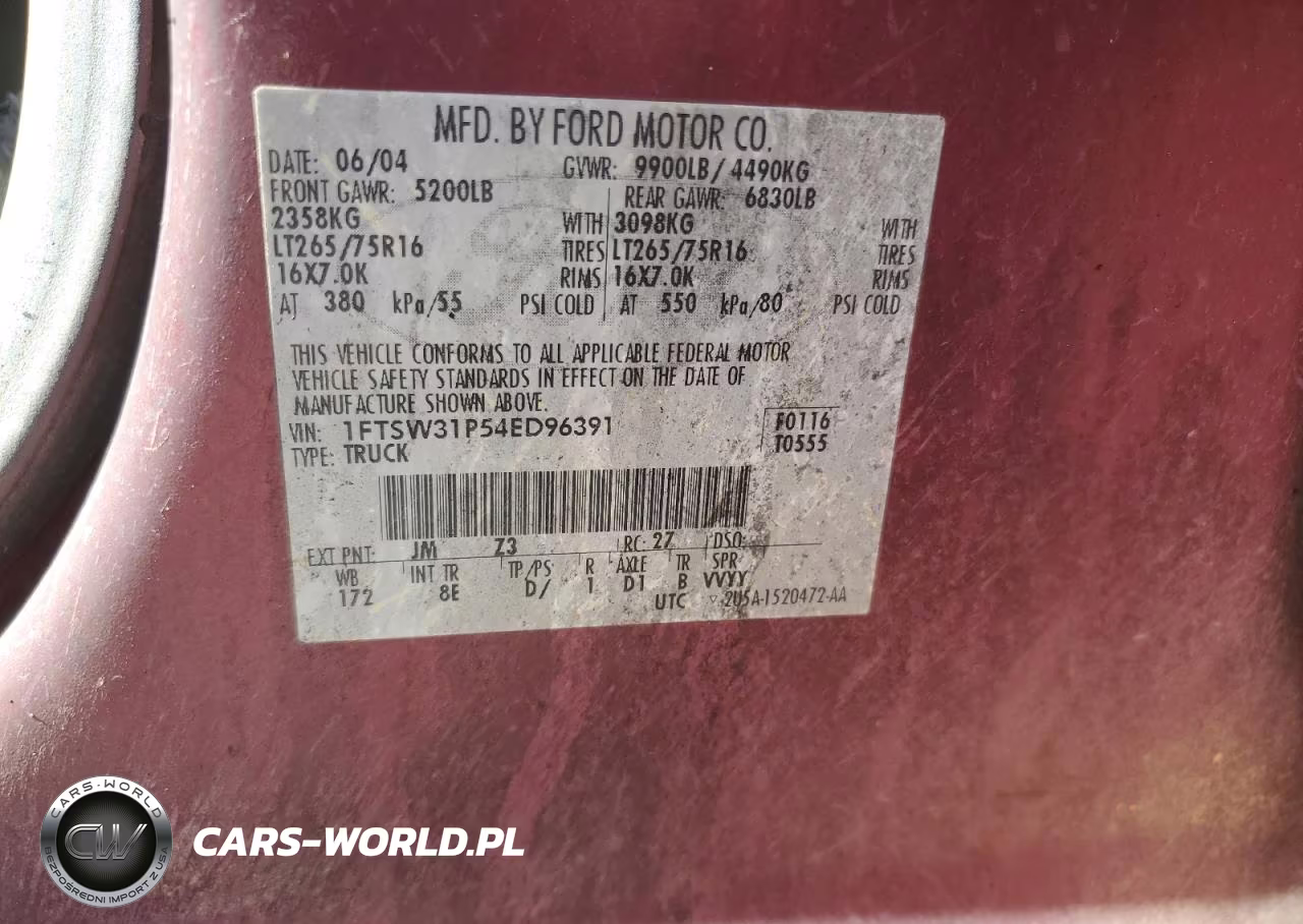 2004 Ford F350 Srw Super Duty VIN:1FTSW31P54ED96391 - 12
