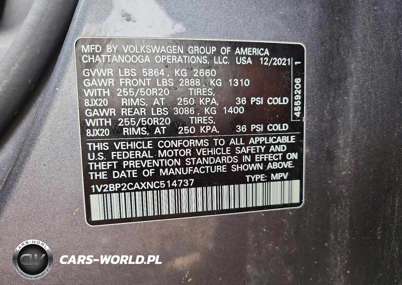 2022 Volkswagen Atlas Sel VIN:1V2BP2CAXNC514737 - 13