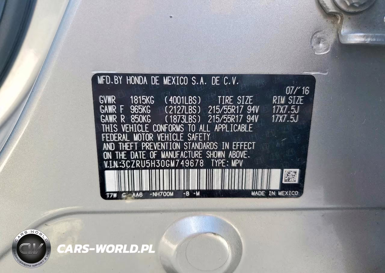 2016 Honda Hr-V Lx VIN:3CZRU5H30GM749678 - 14
