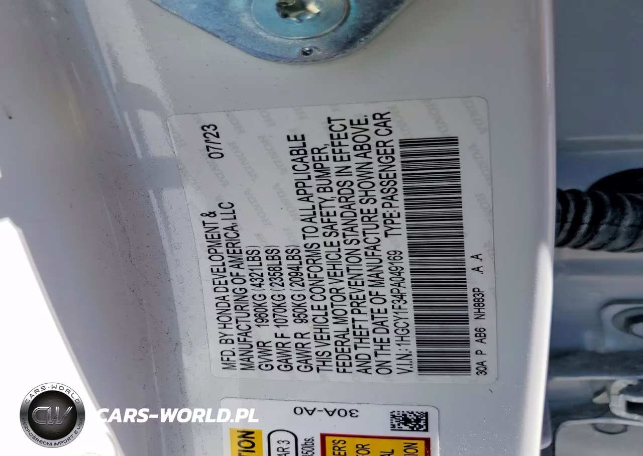 2023 Honda Accord Ex VIN:1HGCY1F34PA049169 - 12