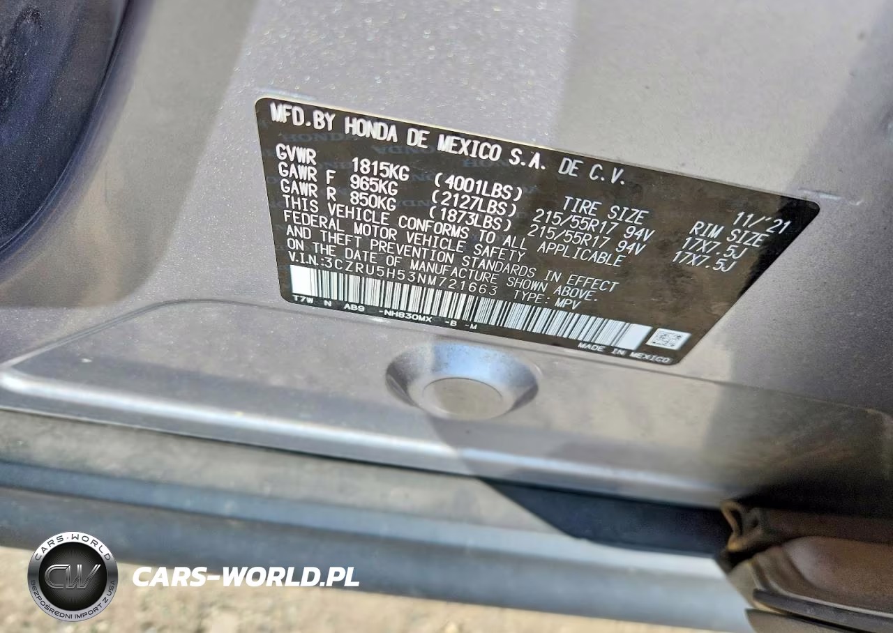 2022 Honda Hr-V Ex VIN:3CZRU5H53NM721663 - 12
