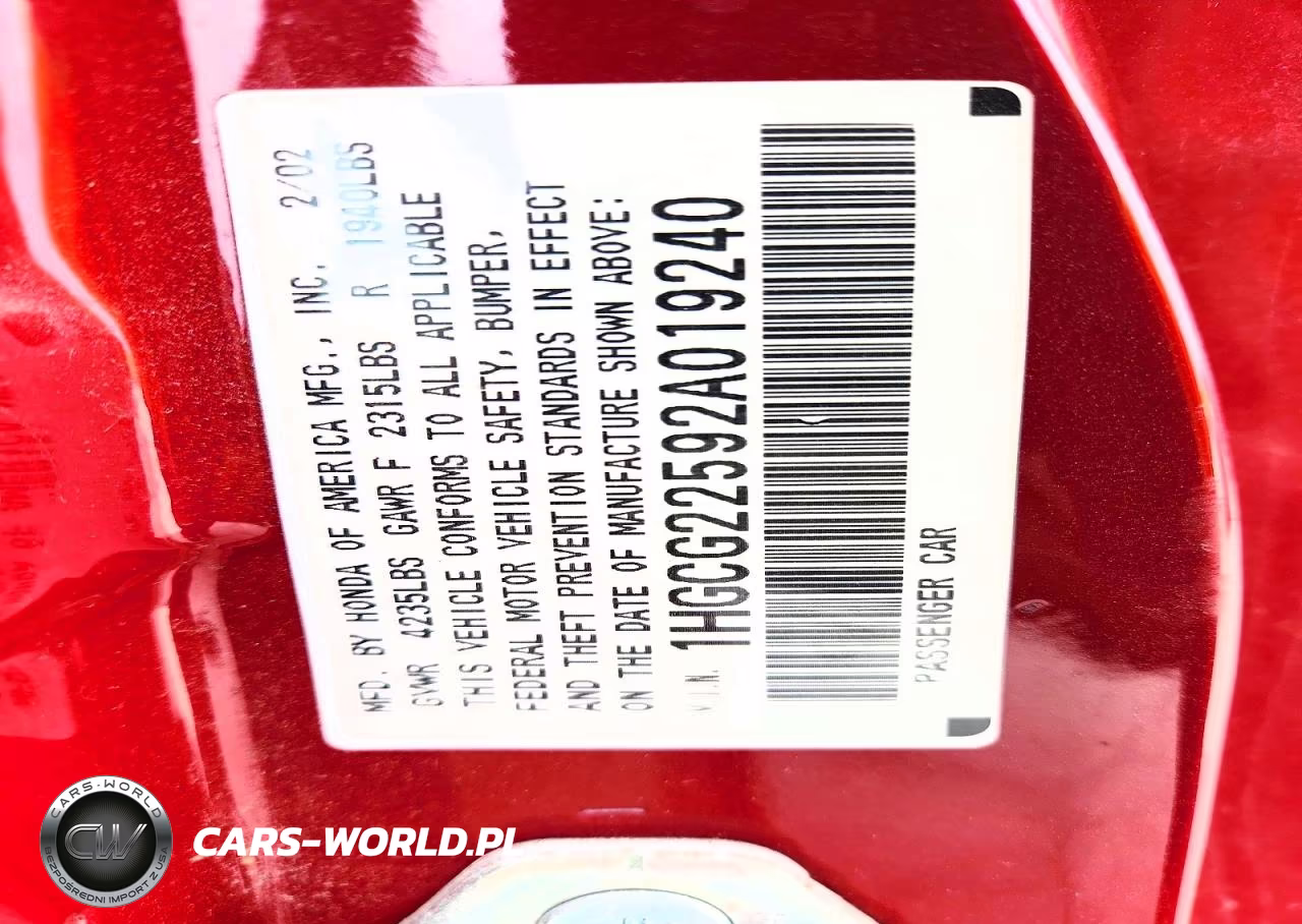 2002 Honda Accord Ex VIN:1HGCG22592A019240 - 12