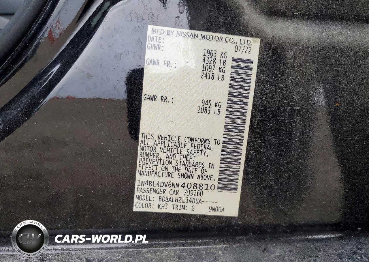 2022 Nissan Altima 2.5 Sv VIN:1N4BL4DV6NN408810 - 13