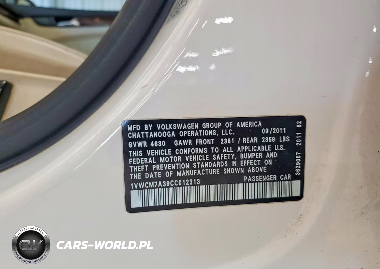 2012 Volkswagen Passat Sel VIN:1VWCM7A39CC012313 - 12