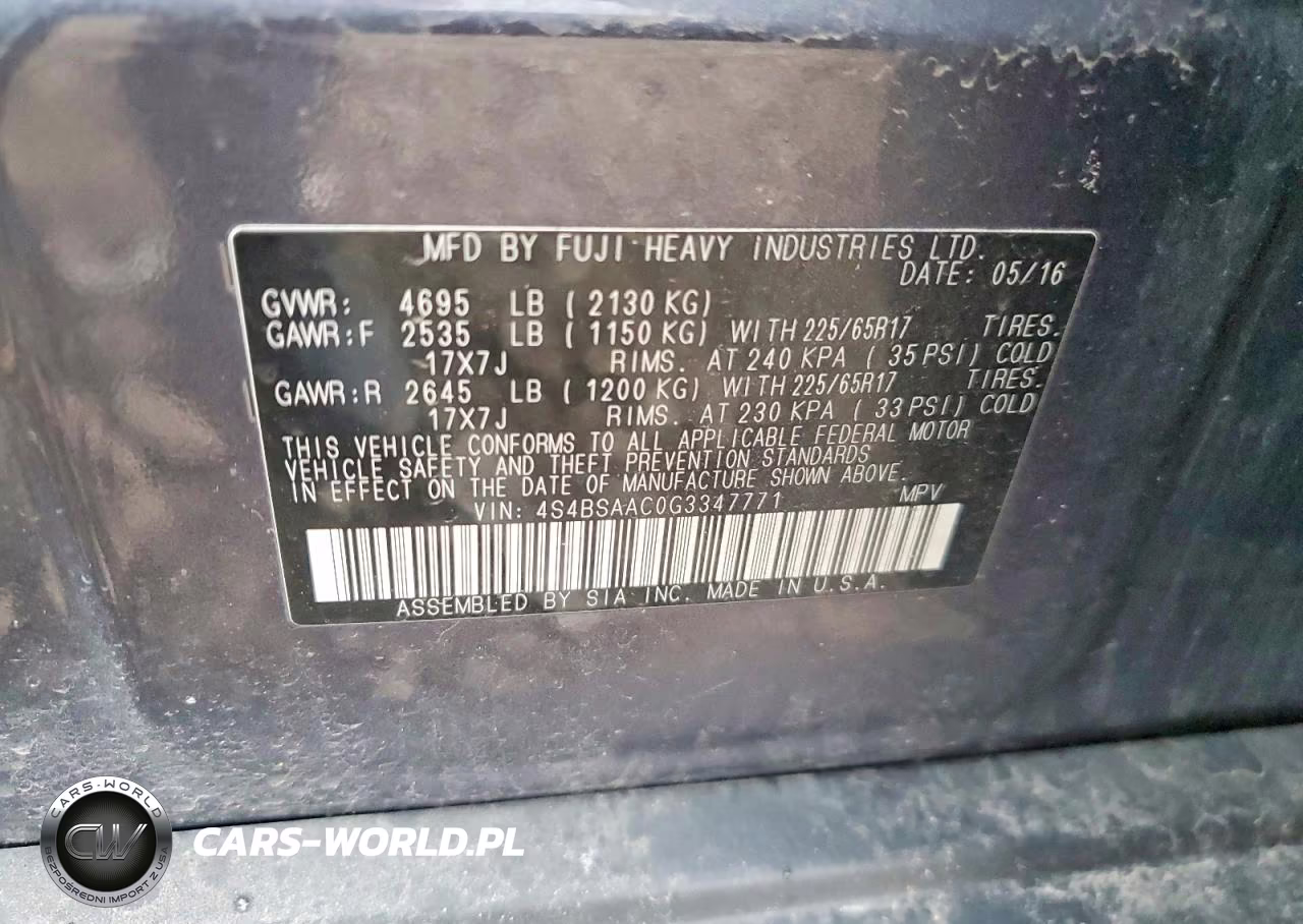 2016 Subaru Outback 2.5I VIN:4S4BSAAC0G3347771 - 12