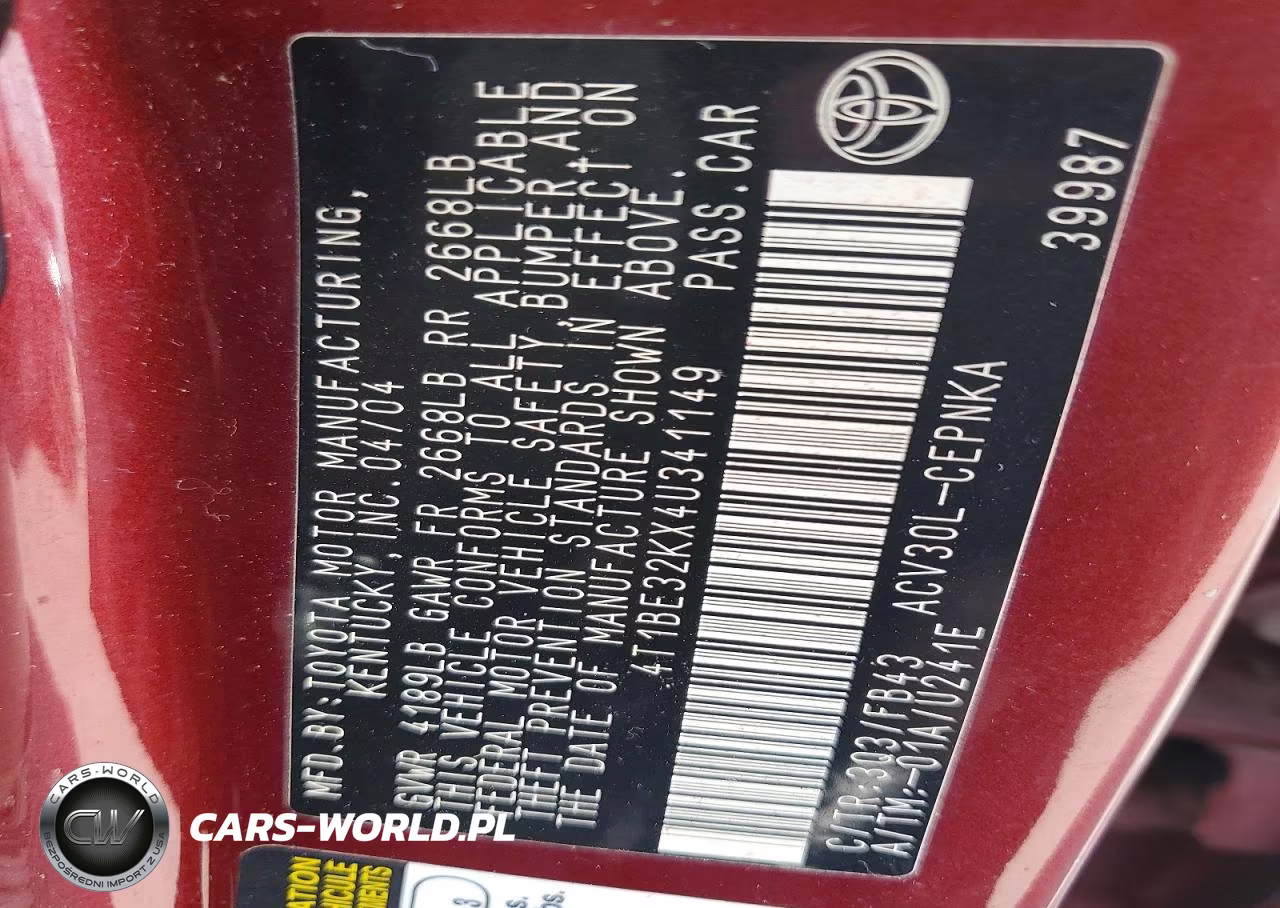 2004 Toyota Camry Le VIN:4T1BE32KX4U341149 - 13