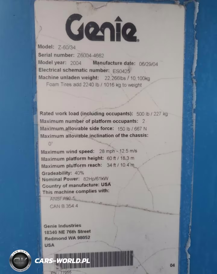 2004 Genie Z-60-34 Boom Lift VIN:00000000Z60044662 - 10