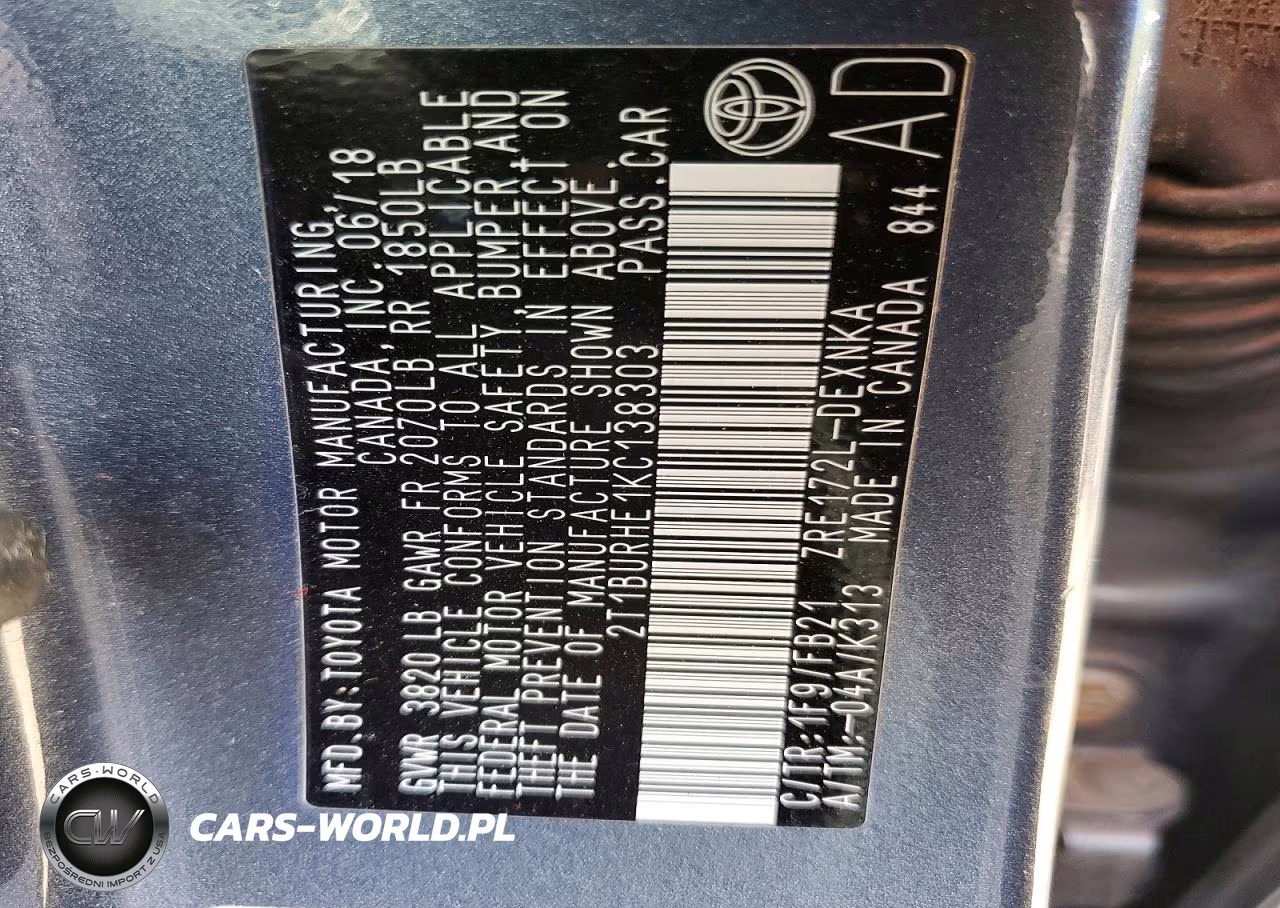 2019 Toyota Corolla Le VIN:2T1BURHE1KC138303 - 12