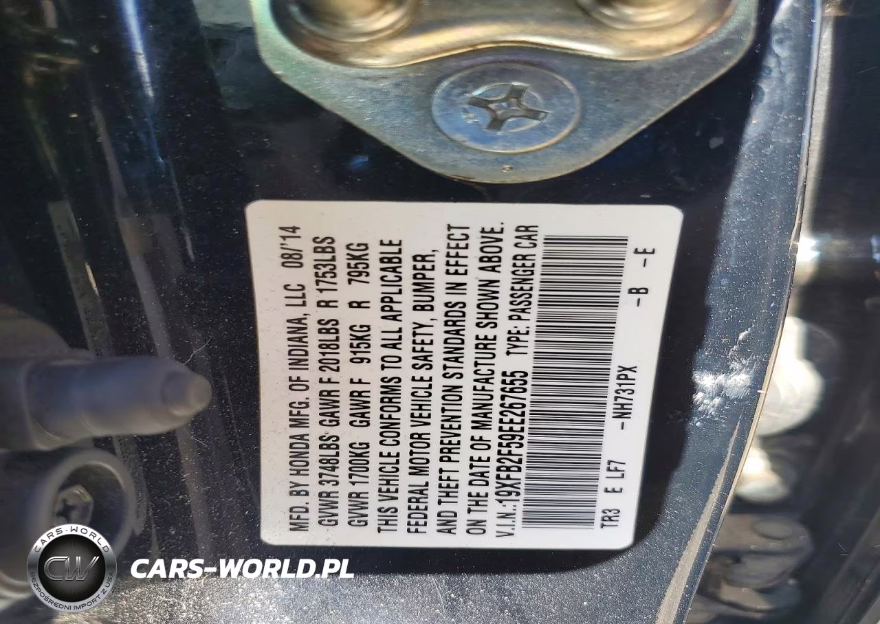 2014 Honda Civic Lx VIN:19XFB2F59EE267655 - 12