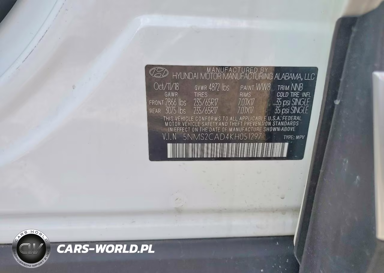 2019 Hyundai Santa Fe Se VIN:5NMS2CAD4KH051297 - 12