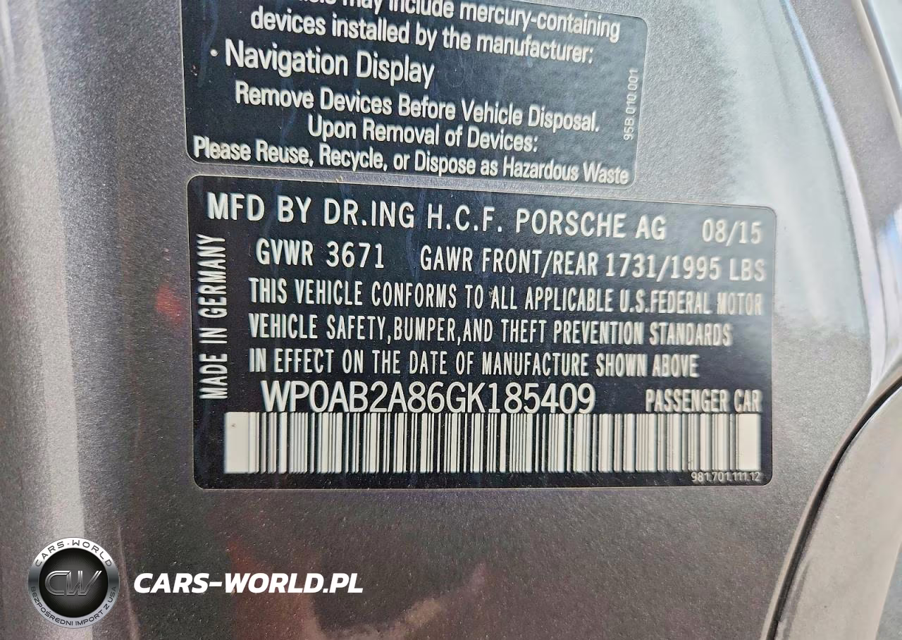 2016 Porsche Cayman S VIN:WP0AB2A86GK185409 - 12