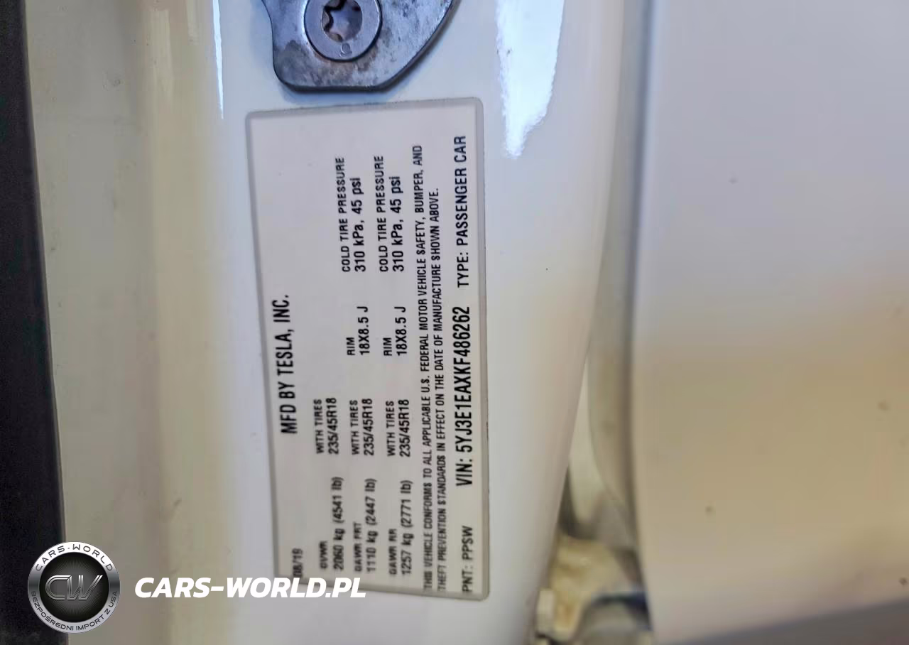 2019 Tesla Model 3 VIN:5YJ3E1EAXKF486262 - 12