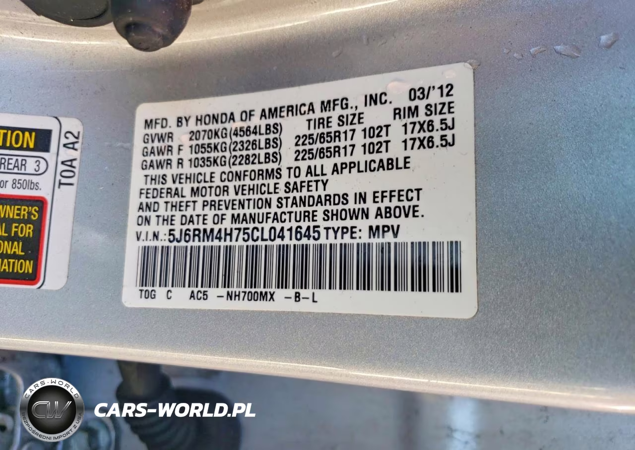 2012 Honda Cr-V Exl VIN:5J6RM4H75CL041645 - 13