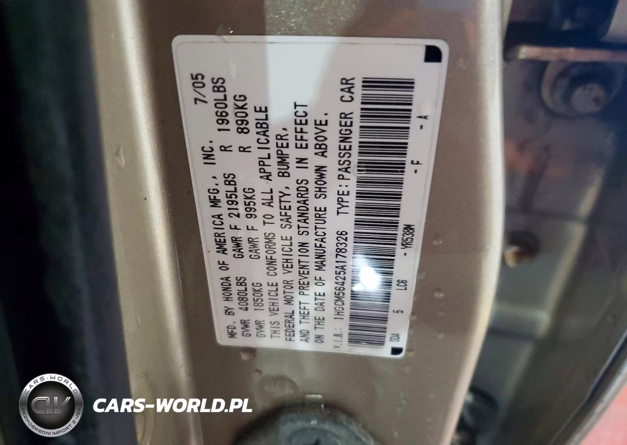 2005 Honda Accord Lx VIN:1HGCM56425A178326 - 12