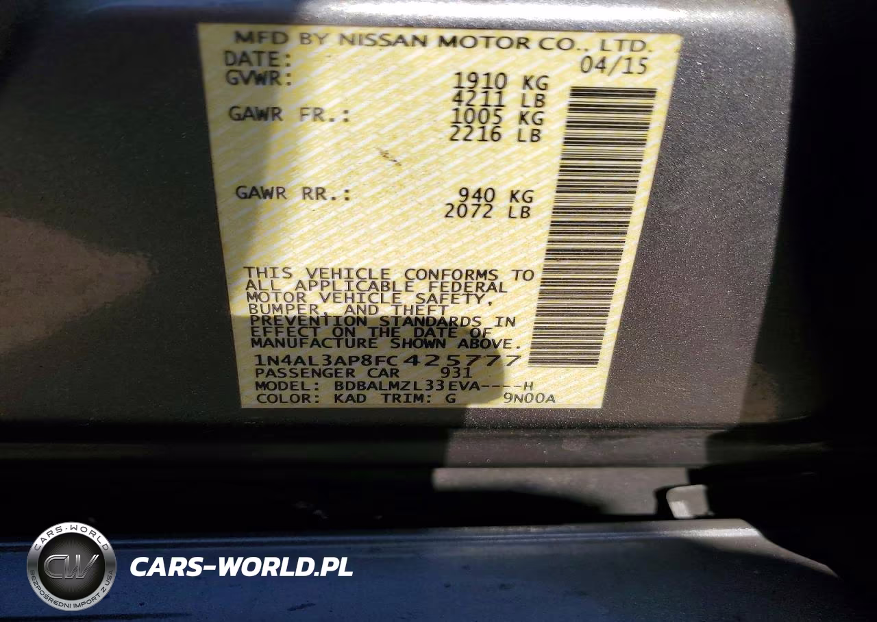 2015 Nissan Altima 2.5 Sv VIN:1N4AL3AP8FC425777 - 12