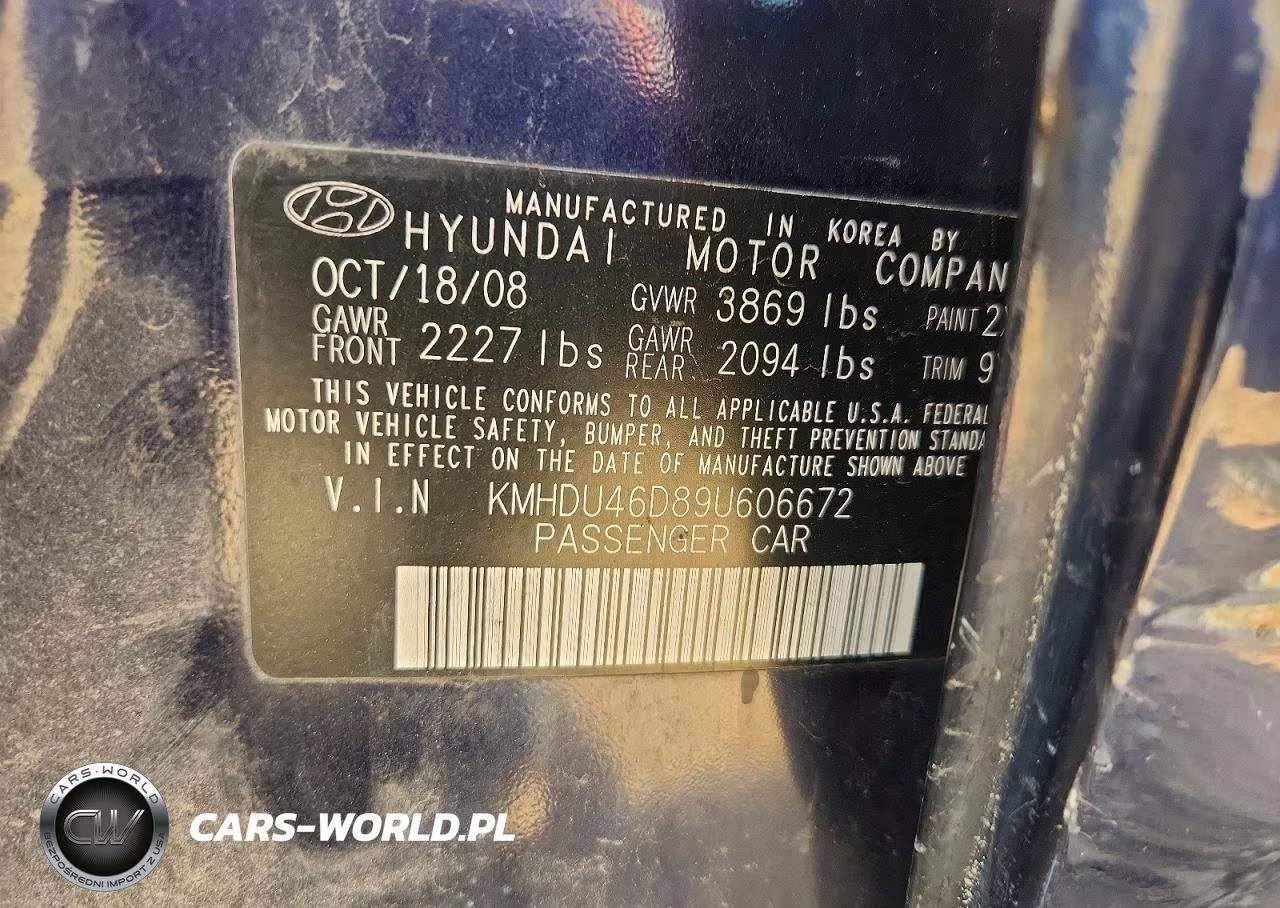 2009 Hyundai Elantra Gls VIN:KMHDU46D89U606672 - 12