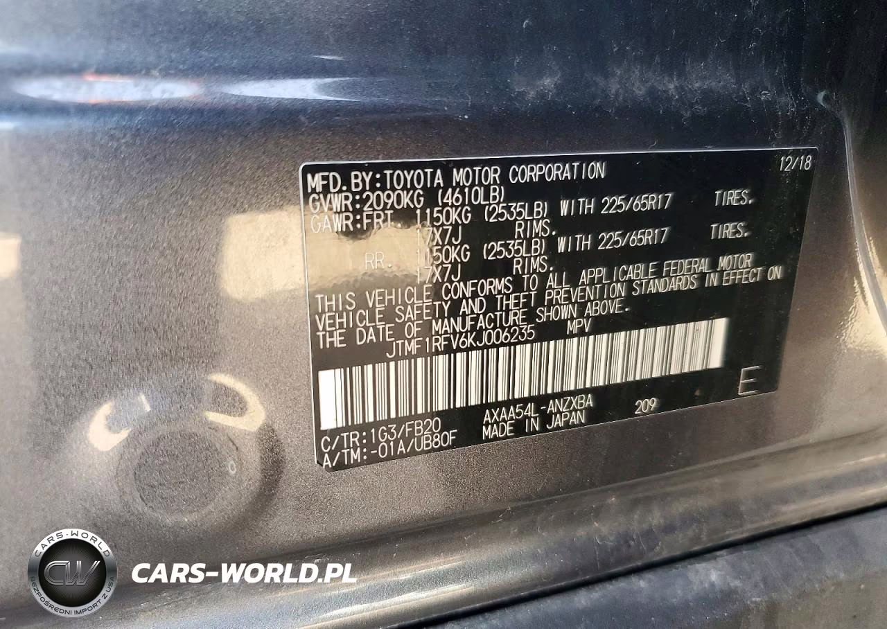 2019 Toyota Rav4 Le VIN:JTMF1RFV6KJ006235 - 12