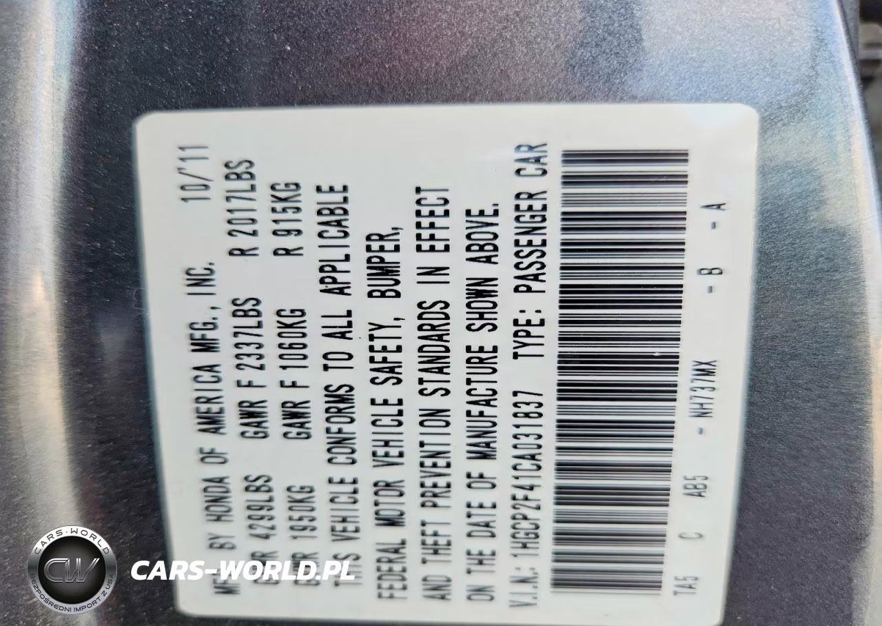 2012 Honda Accord Lxp VIN:1HGCP2F41CA031837 - 13