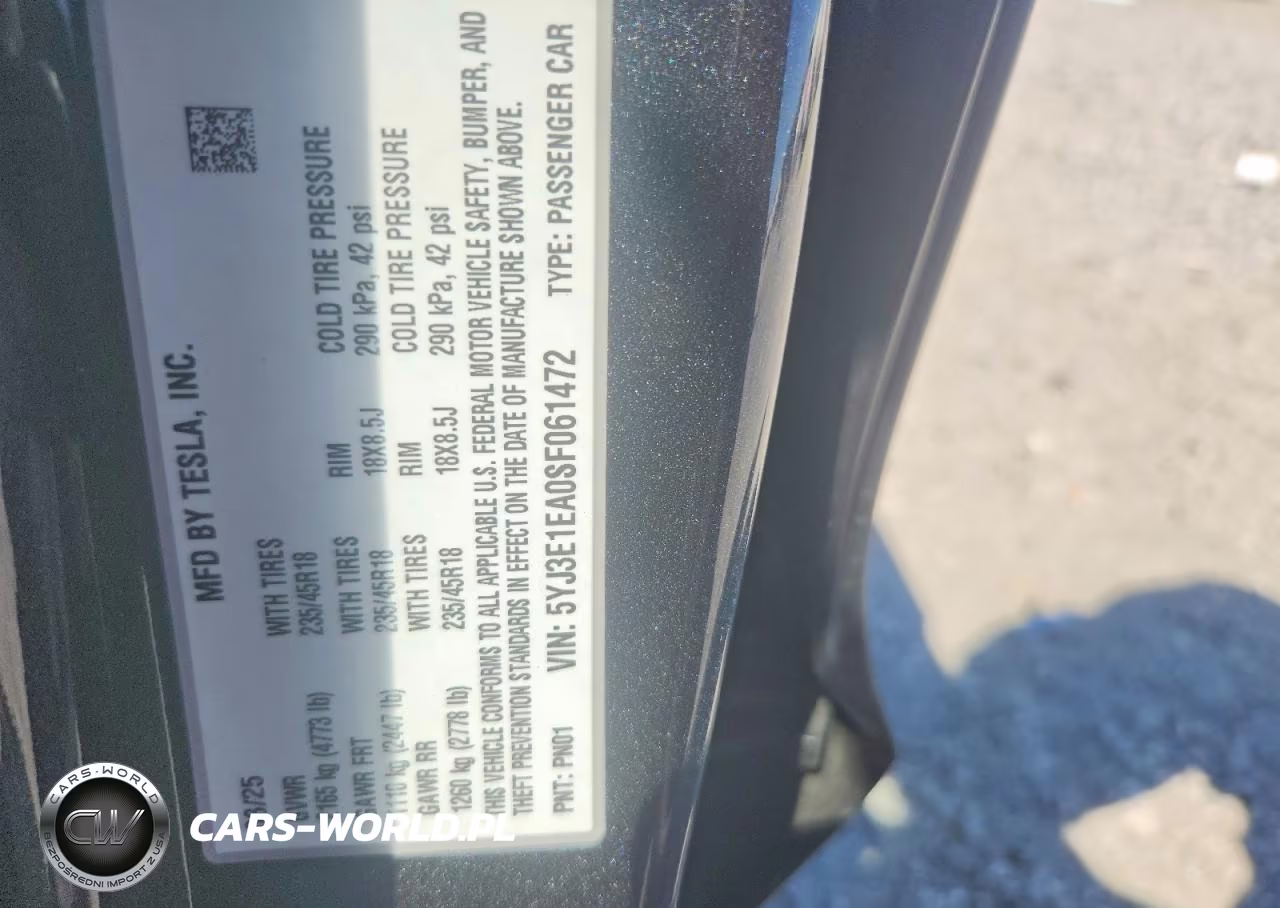 2025 Tesla Model 3 VIN:5YJ3E1EA0SF061472 - 13