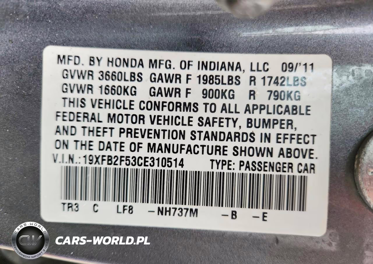 2012 Honda Civic Lx VIN:19XFB2F53CE310514 - 13