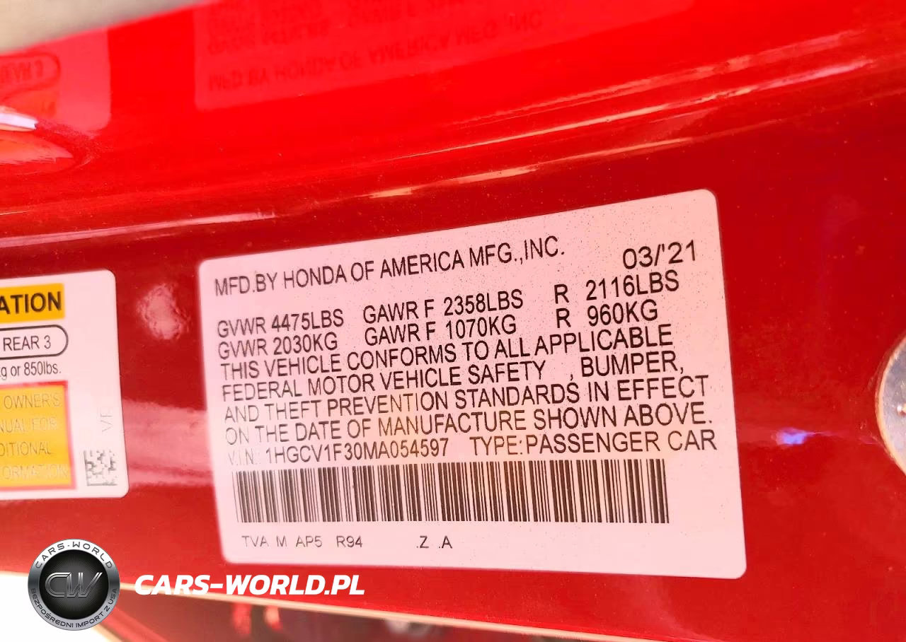 2021 Honda Accord Sport VIN:1HGCV1F30MA054597 - 12