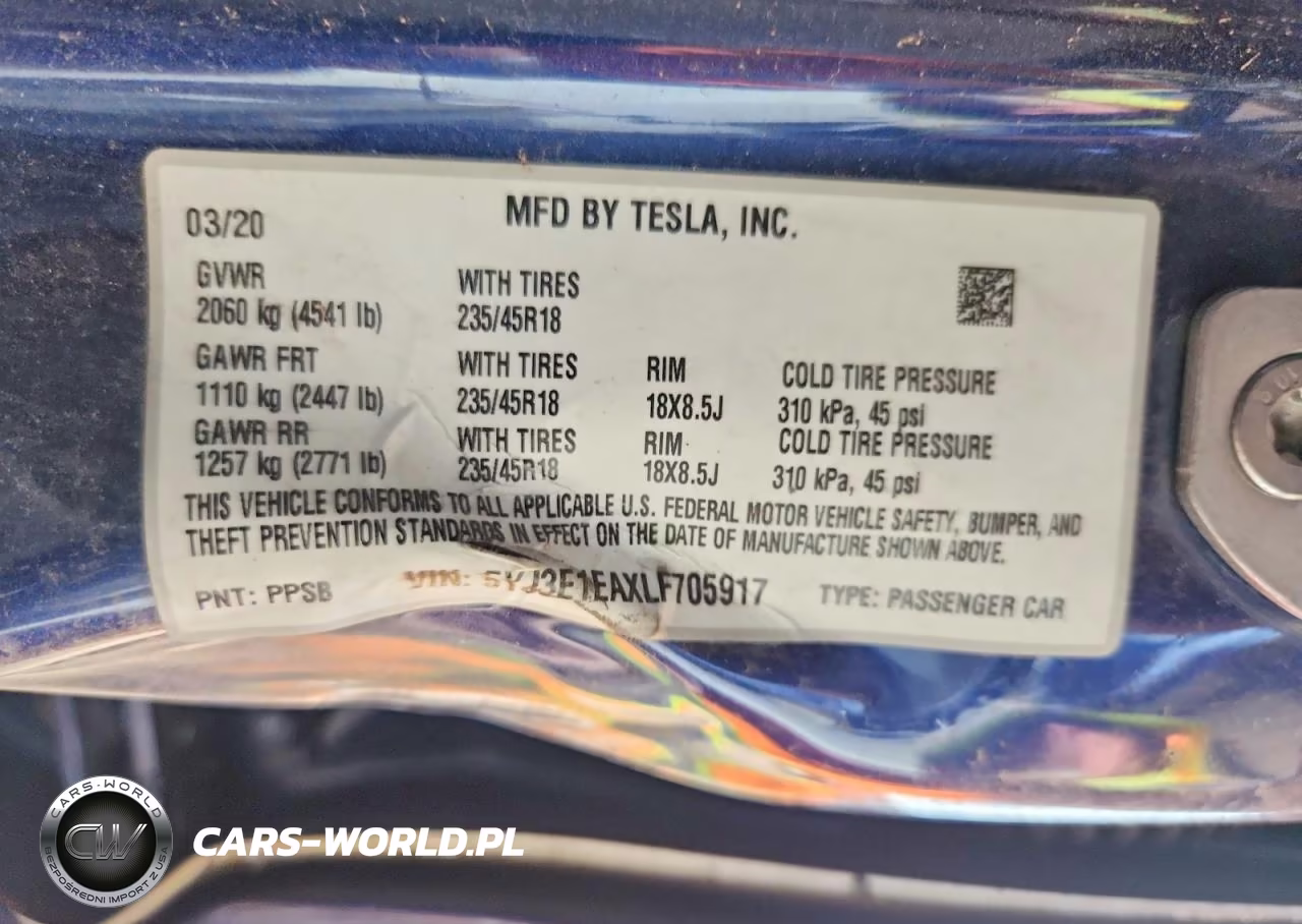 2020 Tesla Model 3 VIN:5YJ3E1EAXLF705917 - 12