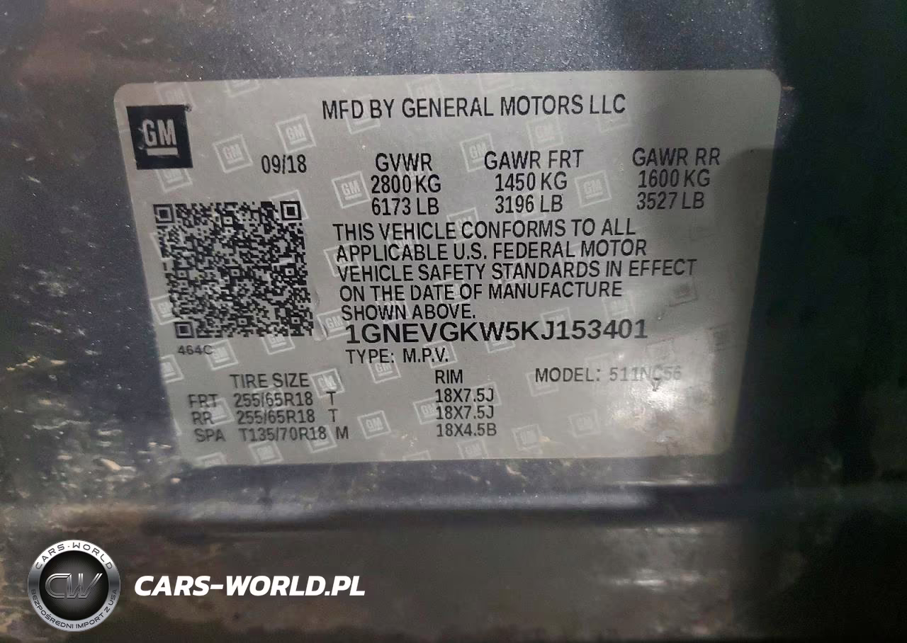 2019 Chevrolet Traverse Lt VIN:1GNEVGKW5KJ153401 - 12