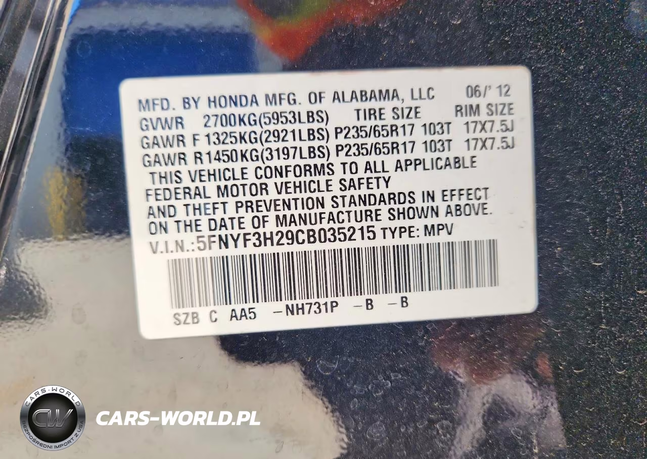 2012 Honda Pilot Lx VIN:5FNYF3H29CB035215 - 14