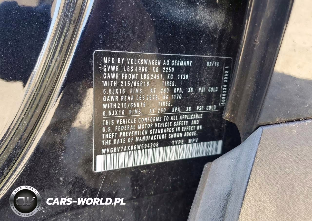 2016 Volkswagen Tiguan S VIN:WVGBV7AX8GW594208 - 13