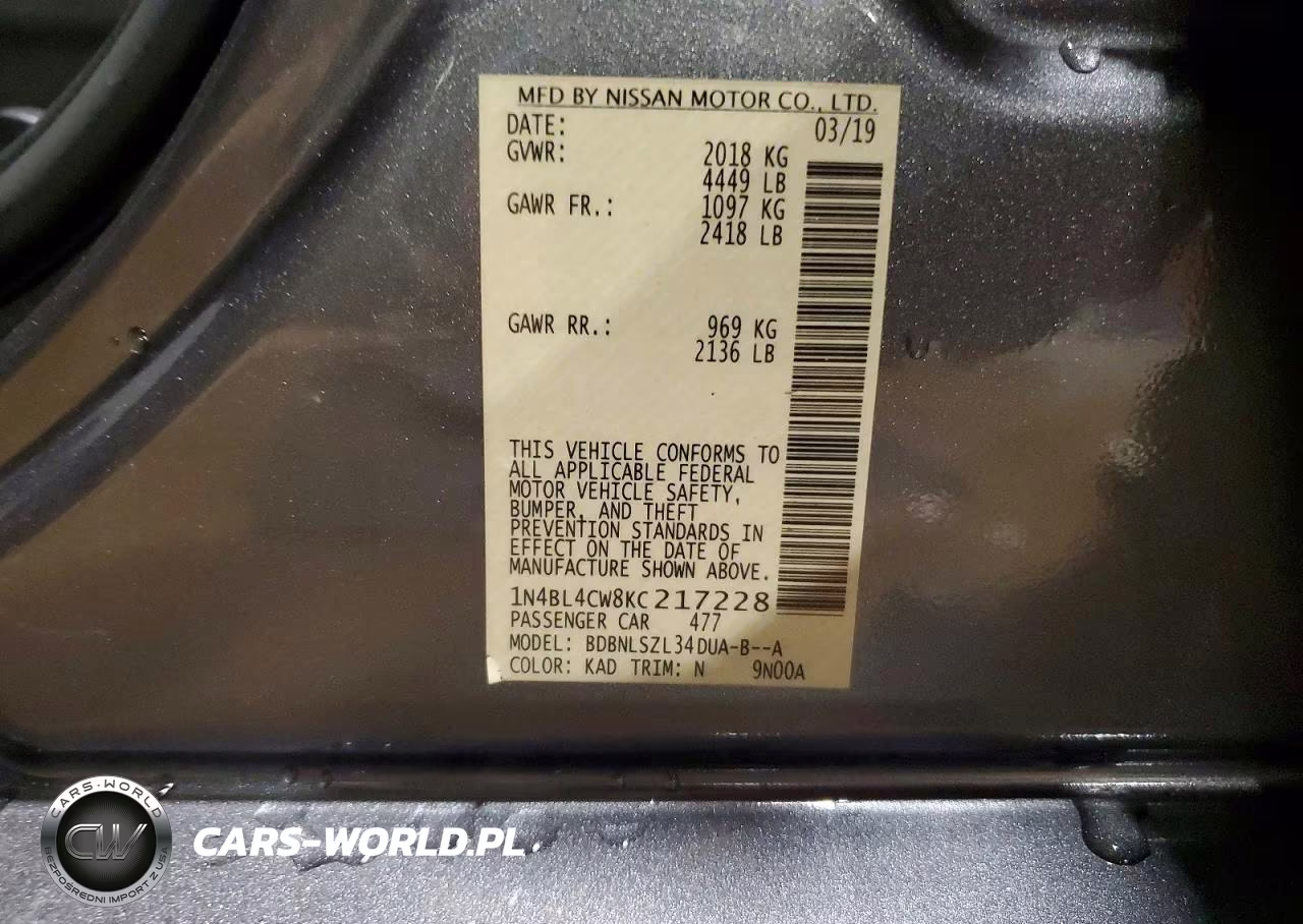 2019 Nissan Altima Sr VIN:1N4BL4CW8KC217228 - 13