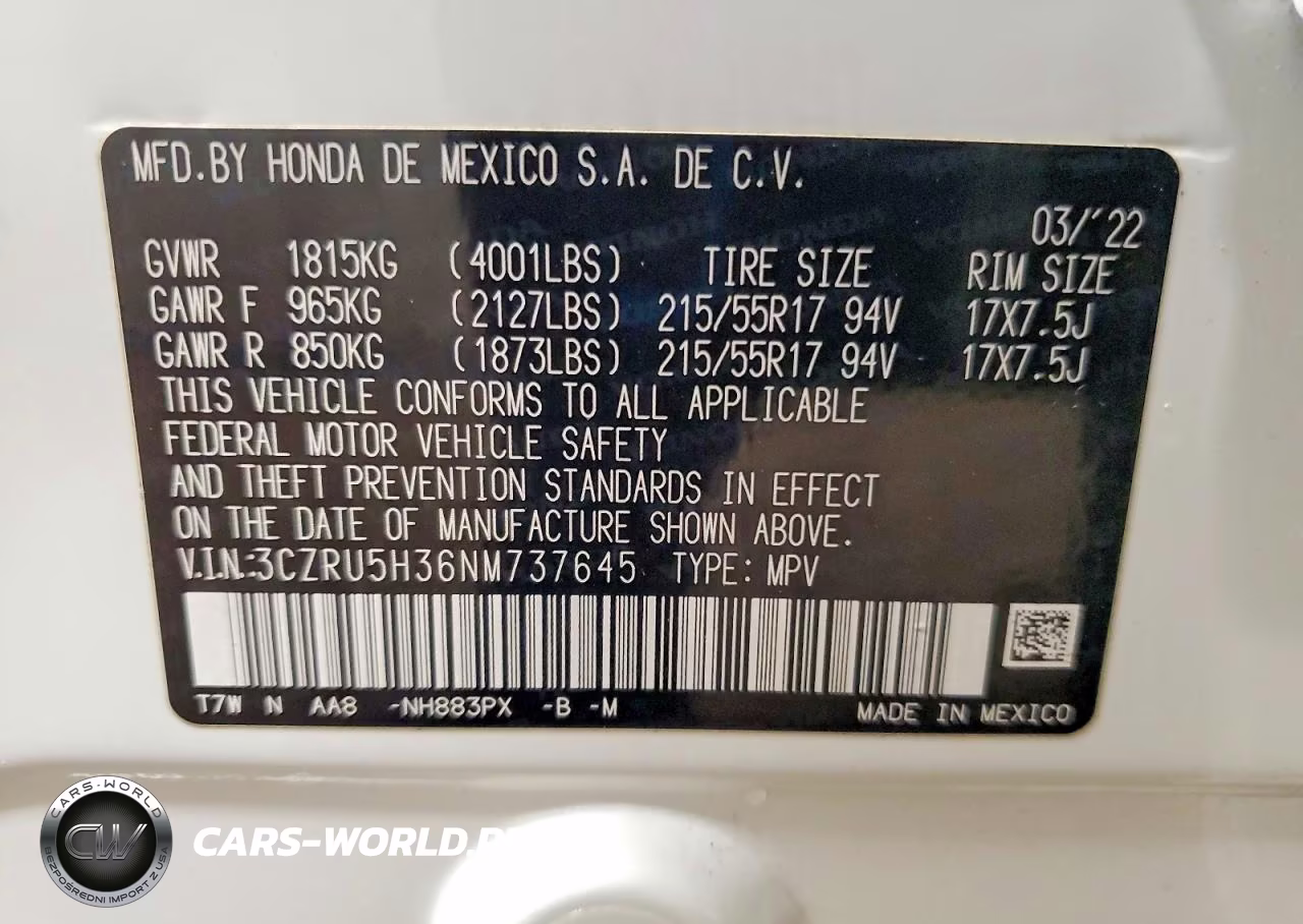 2022 Honda Hr-V Lx VIN:3CZRU5H36NM737645 - 14