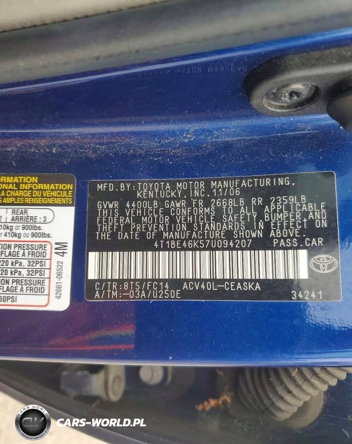 2007 Toyt Camry VIN:4T1BE46K57U094207 - 12