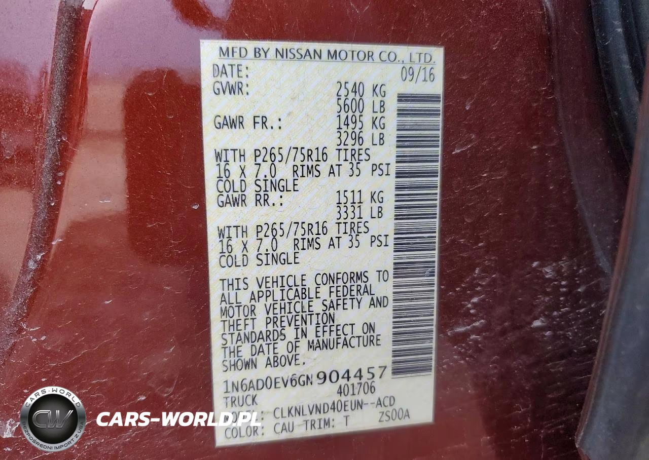 2016 Nissan Frontier Pro-4X VIN:1N6AD0EV6GN904457 - 12